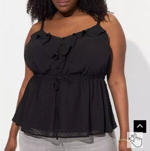 Torrid Size 1 Chiffon Ruffle Tie Waist Tank- Black